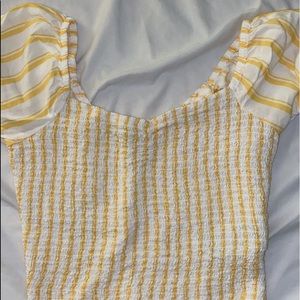 off the shoulder yellow and white striped top!